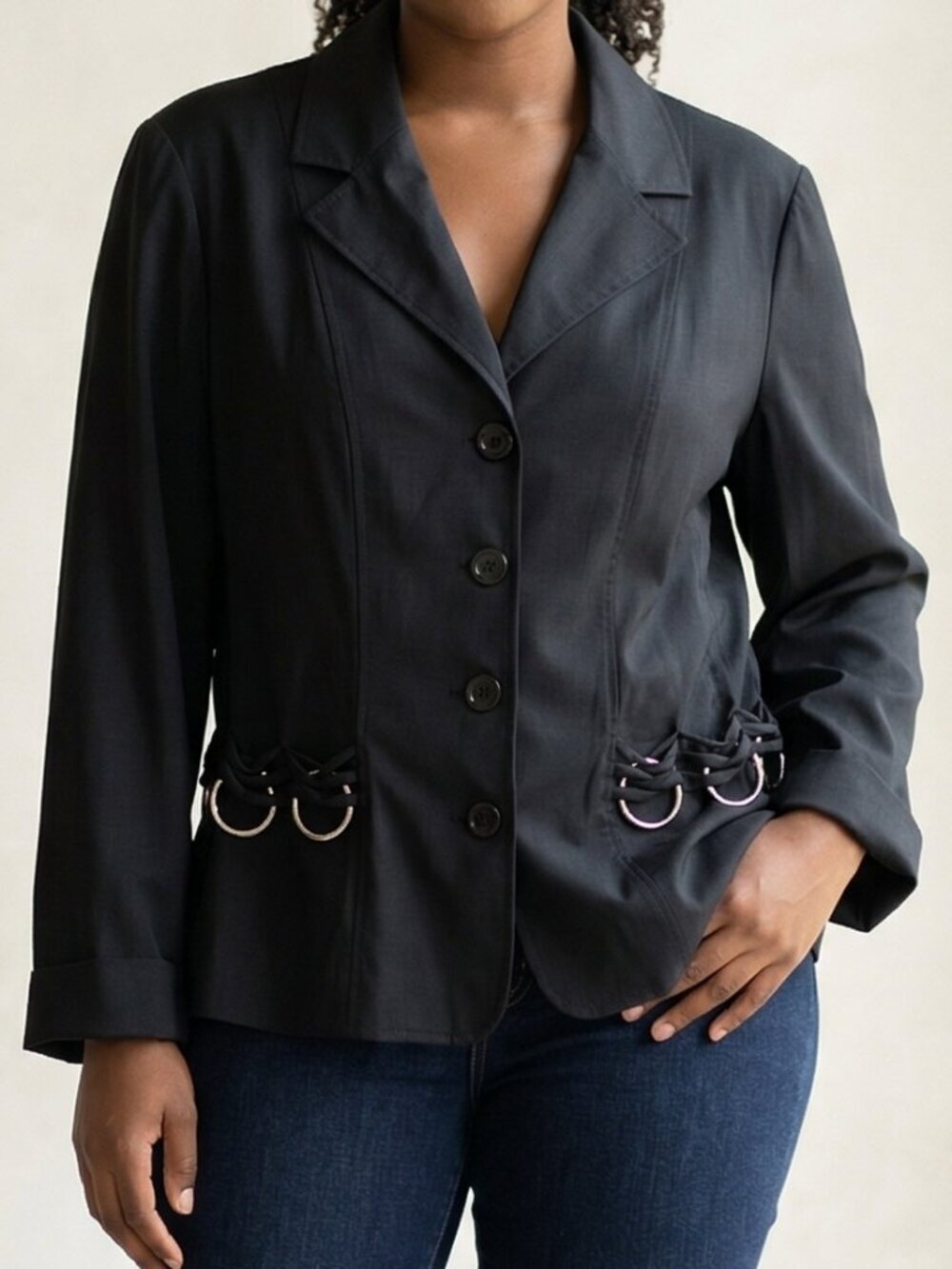 Courtenay Whimsigoth Edgy Y2K Statement Ring Belt Black Blazer Size 16